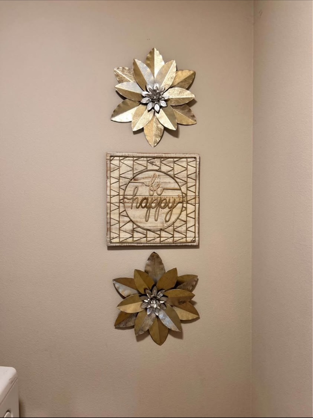 Be Happy Metallic Gold Wall Flower Trio - Home Wall Decor